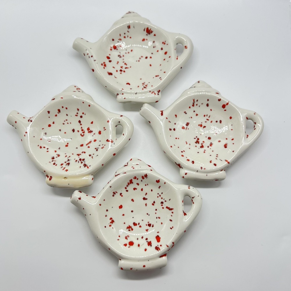 Vintage Studio Art Ceramic Teabag Holders Hand‎ Made 1970's Set Of 4 White